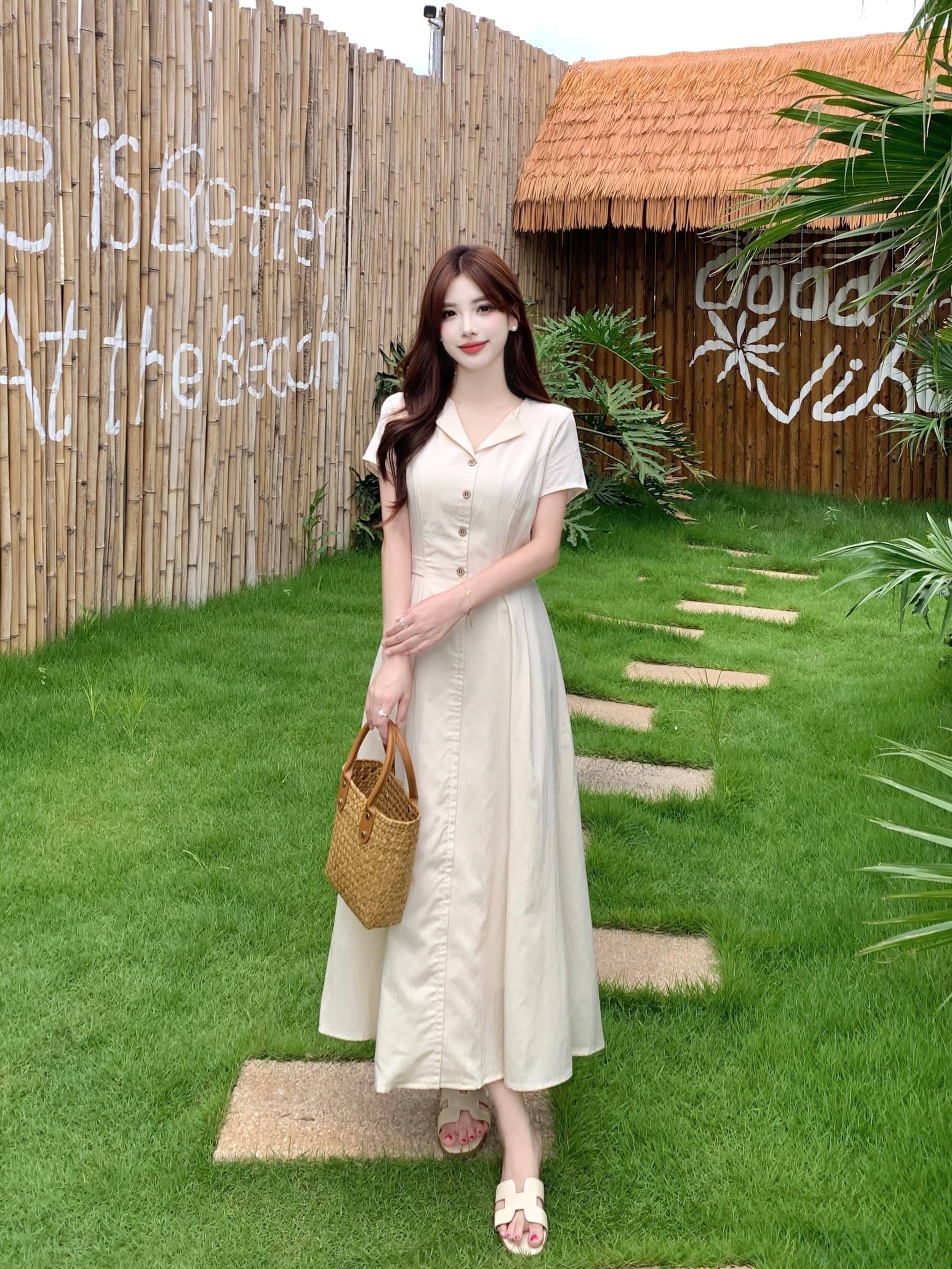 실사 2026 여름 외국 가스 프랑스식 품격 작은 V넥 고급 센스 허리 수축 슬림해 보이는 빅 사이즈 드레스 상세 이미지 6