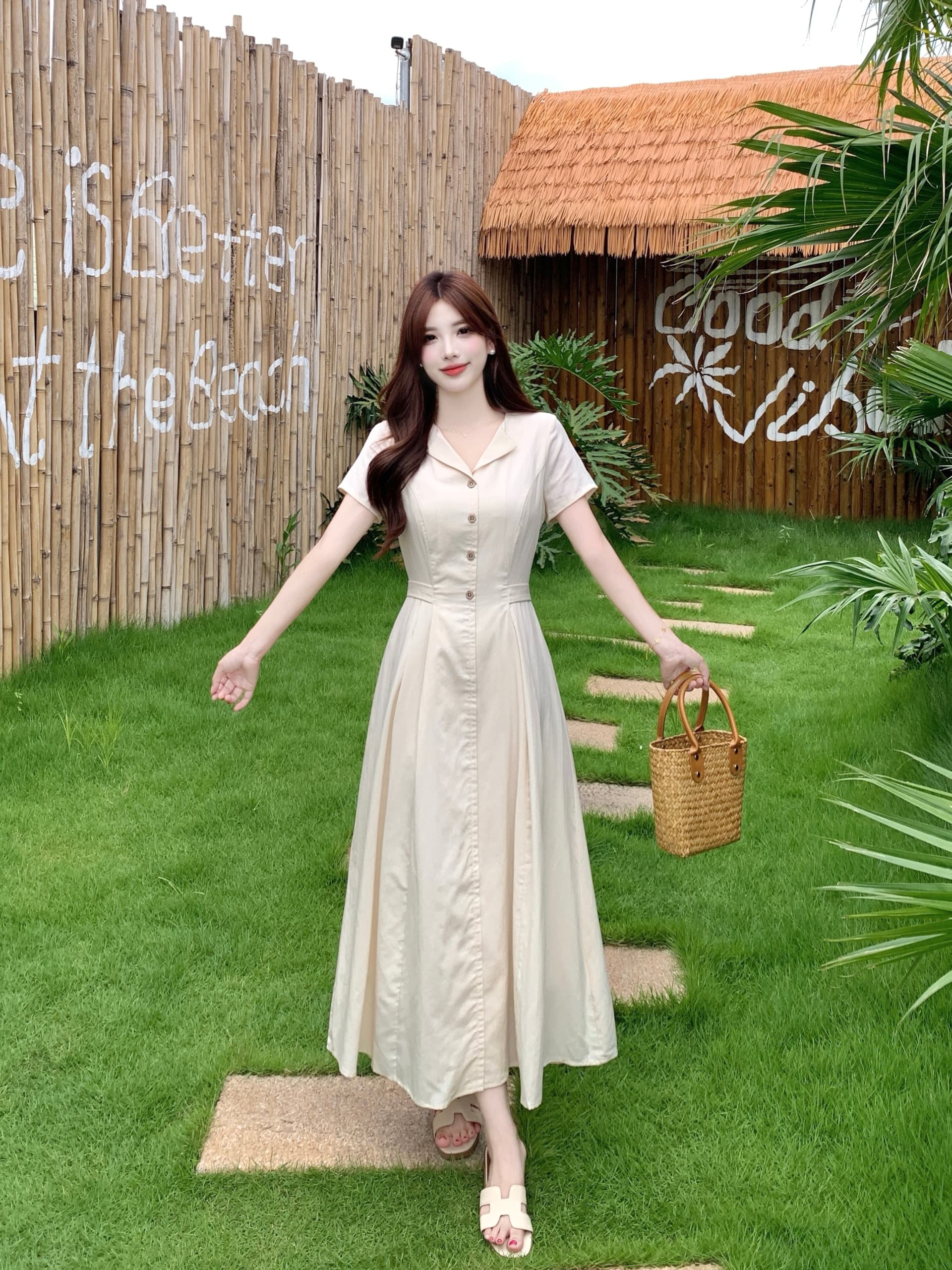 실사 2026 여름 외국 가스 프랑스식 품격 작은 V넥 고급 센스 허리 수축 슬림해 보이는 빅 사이즈 드레스 상세 이미지 9