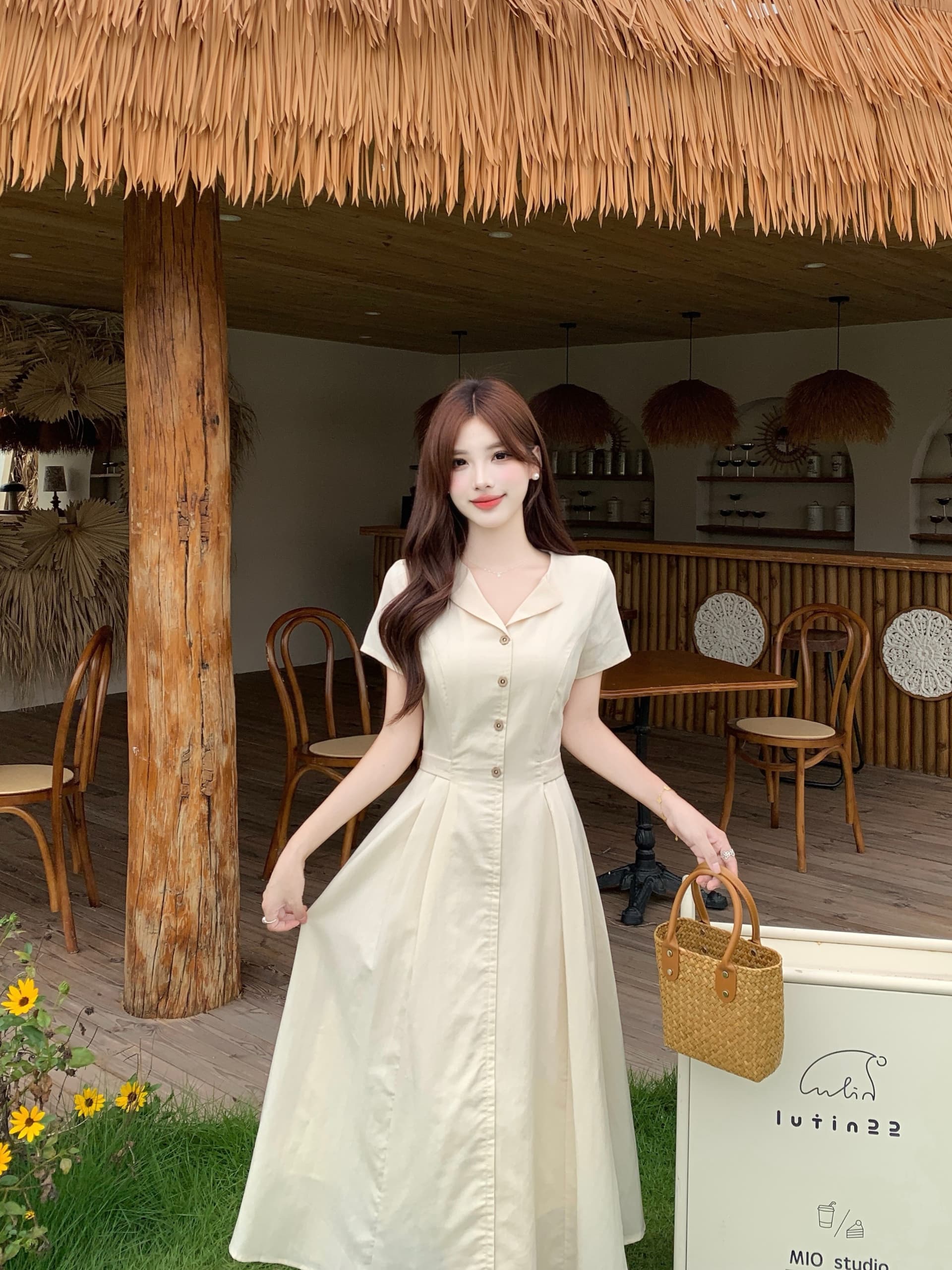 실사 2026 여름 외국 가스 프랑스식 품격 작은 V넥 고급 센스 허리 수축 슬림해 보이는 빅 사이즈 드레스 상세 이미지 10