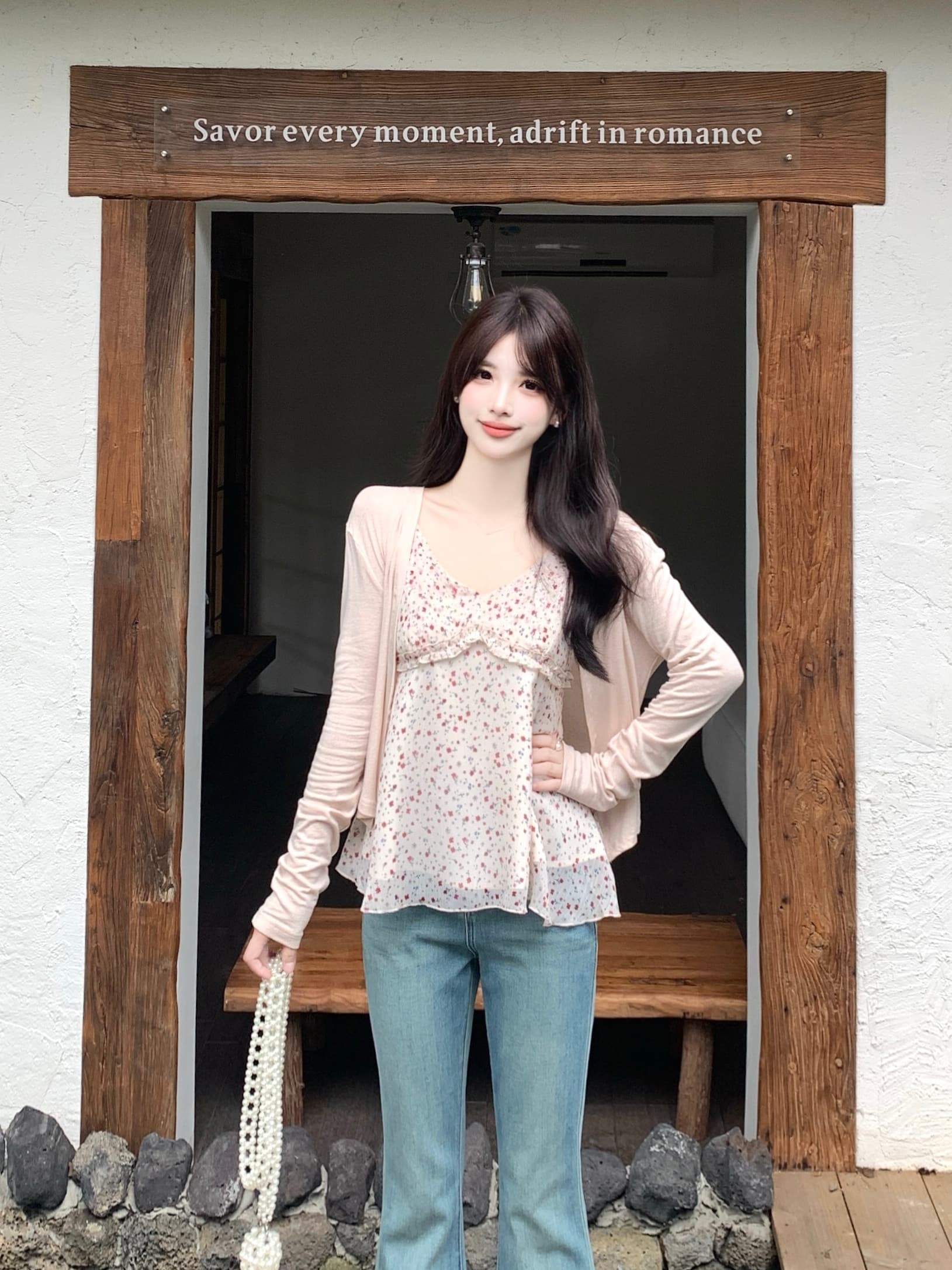 실사 새로운 한 부서 V넥 꽃무늬 슬립 부드러운 찹쌀 다용도 몸매 가꾸기 슬림해 보이는 니트 오픈 가디건 상세 이미지 10