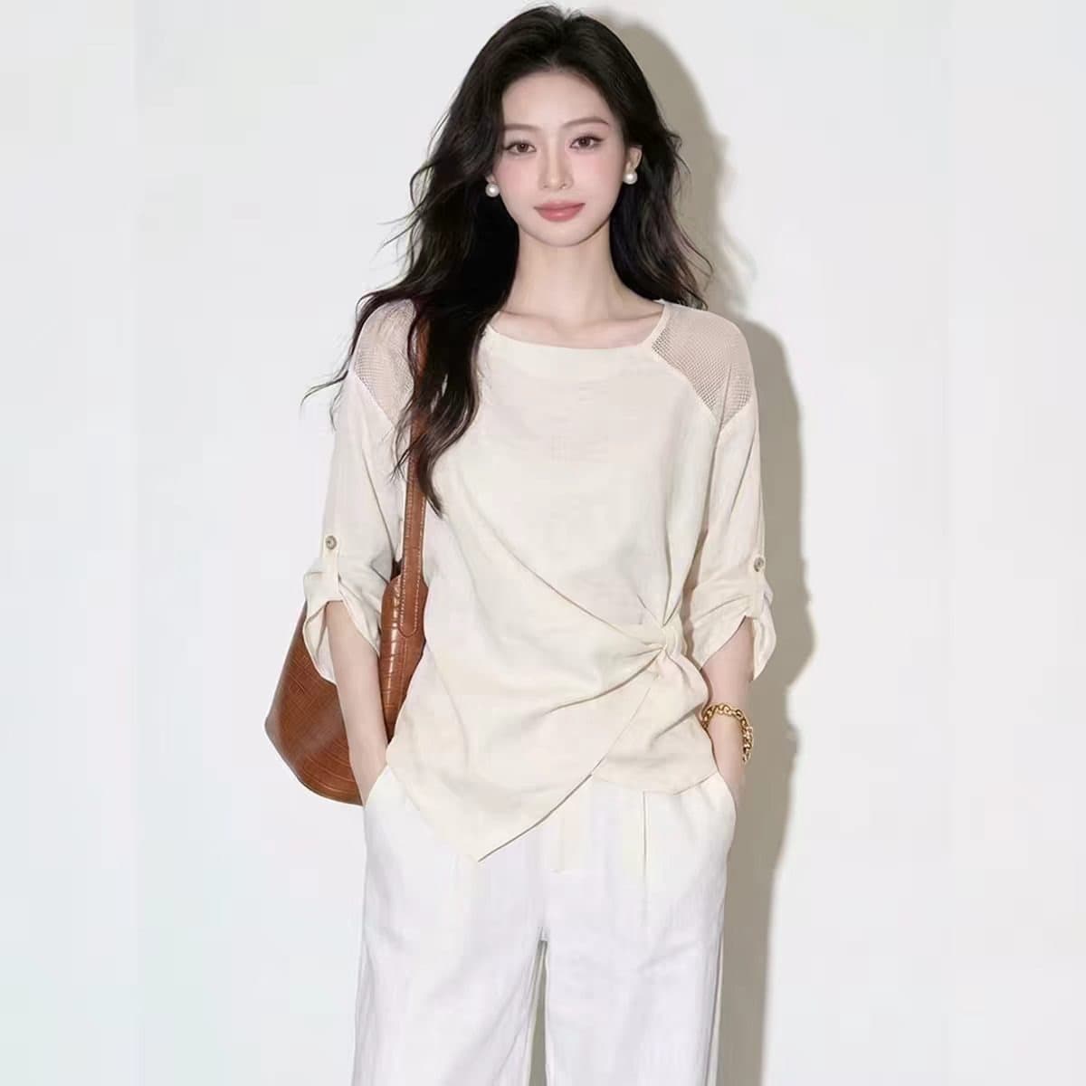 2026 년 여름 신제품 패션 맨위 여성 얇고 가벼운 통기성 슬림해 보이는 느슨함 분위기 익스트림 제인 품격 Chic 맨위 이미지 5