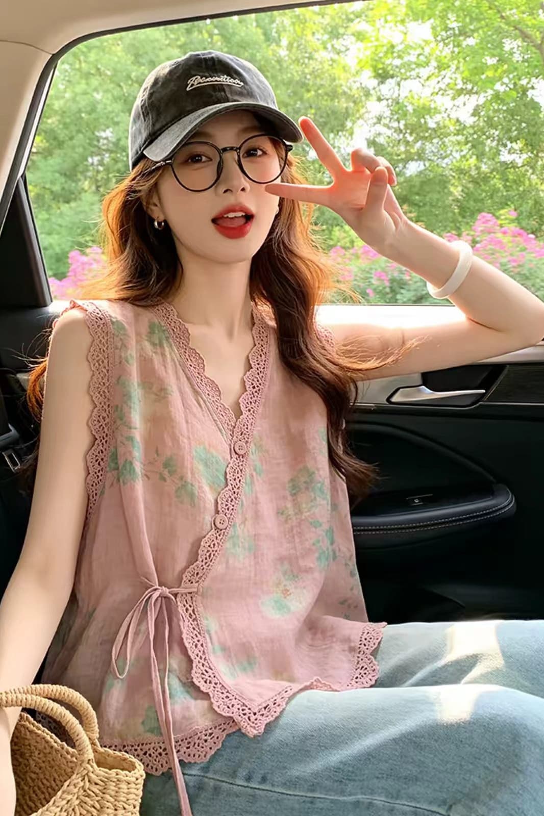 새로운 국풍 새로운 중식 맨위 다용도 V넥 레이스업 레이스 측면 민소매 베스트 디자인 센스 작은 대중 연령 감소 맨위 이미지 6