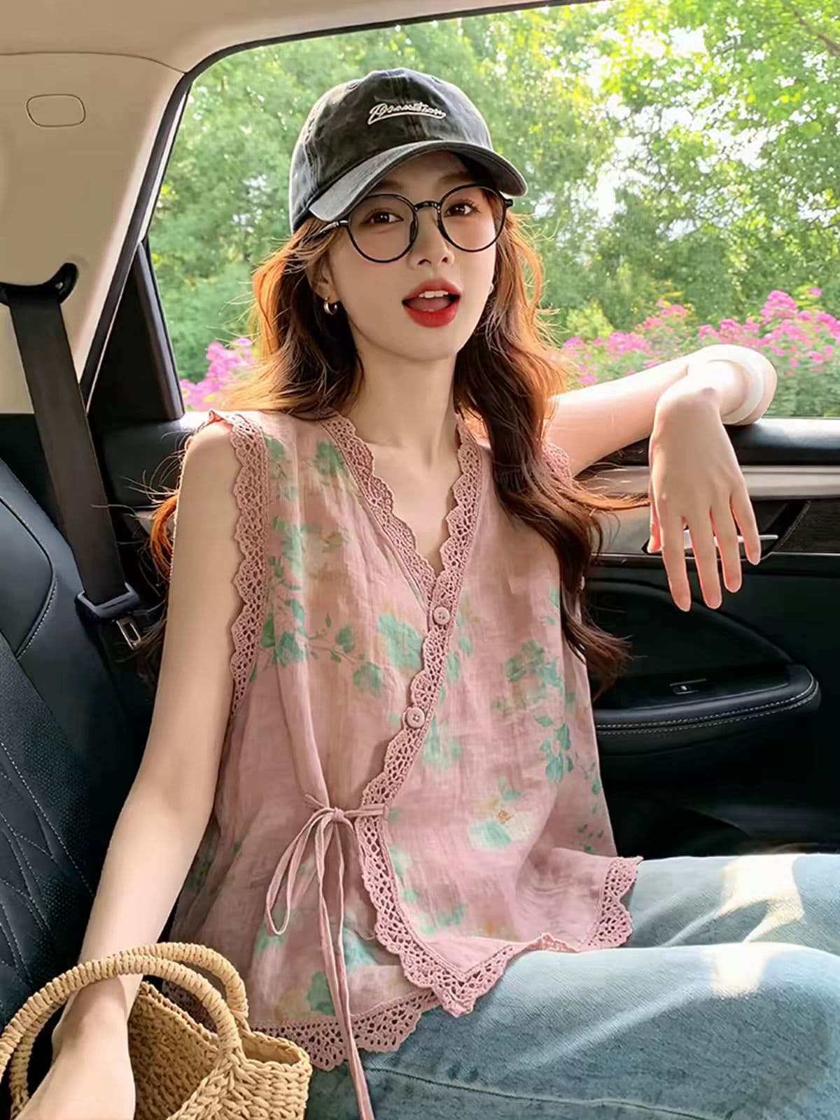 새로운 국풍 새로운 중식 맨위 다용도 V넥 레이스업 레이스 측면 민소매 베스트 디자인 센스 작은 대중 연령 감소 맨위 상세 이미지 6