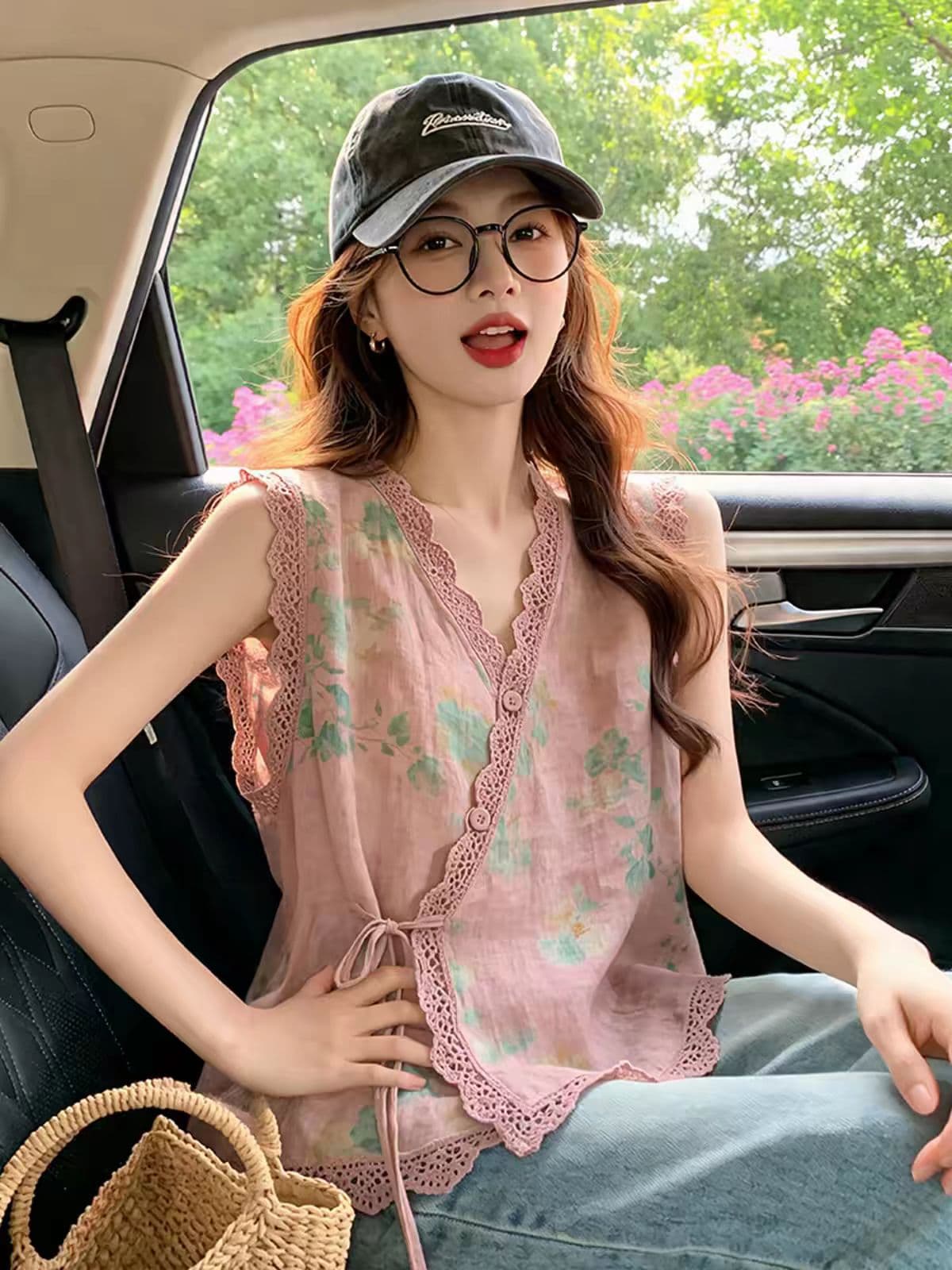 새로운 국풍 새로운 중식 맨위 다용도 V넥 레이스업 레이스 측면 민소매 베스트 디자인 센스 작은 대중 연령 감소 맨위 상세 이미지 9