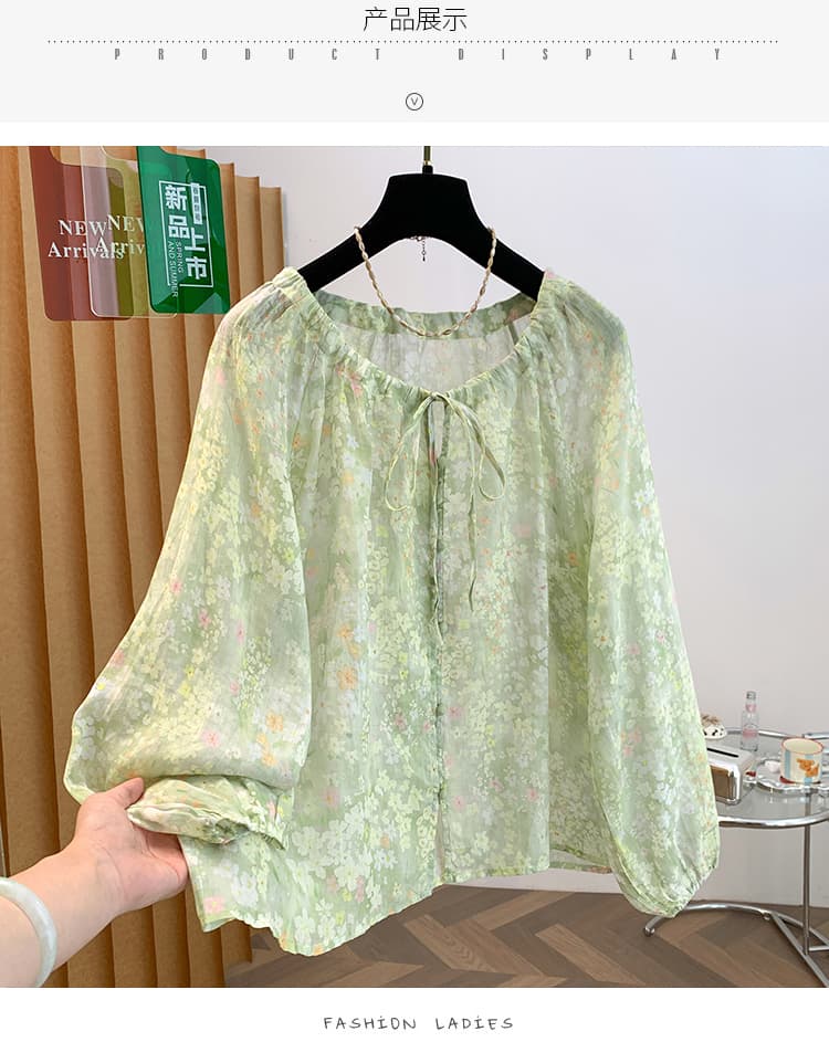 실사 오즈의 마법사 패션 꽃무늬 레이스업 캐주얼 루즈핏 긴팔 셔츠 여성 셔츠 상세 이미지 9