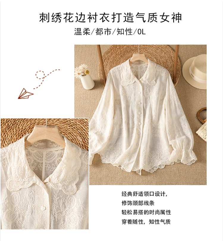 실사 프랑스식 고급 빛 럭셔리 3 차원 자카드 긴팔 여성 셔츠 이른 가을 새로운 고유 한 슈퍼 잘 생긴 태양 보호 셔츠 상세 이미지 2