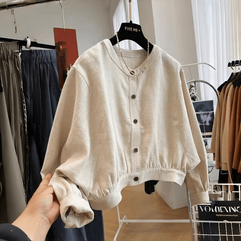새로운 배트윙 소매 라운드 넥 쇼트 스타일 여성 코트 봄 가을 새로운 얇은 스타일 루즈핏 캐주얼 작은 키 재킷 맨위