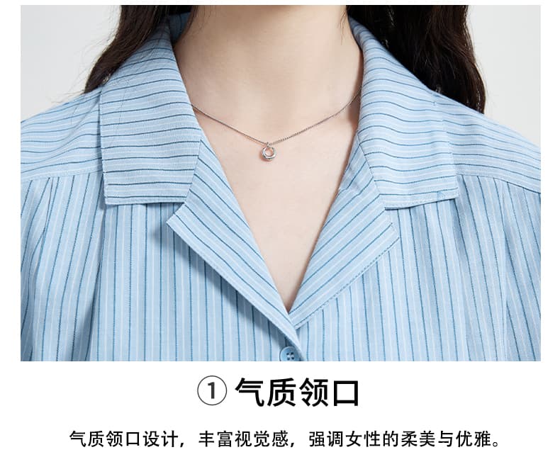 실사 프랑스식 스트라이프 정장 칼라 반팔 여성 셔츠 여름 섹션 디자인 센스 작은 대중 루즈핏 셔츠 출퇴근 맨위 상세 이미지 4