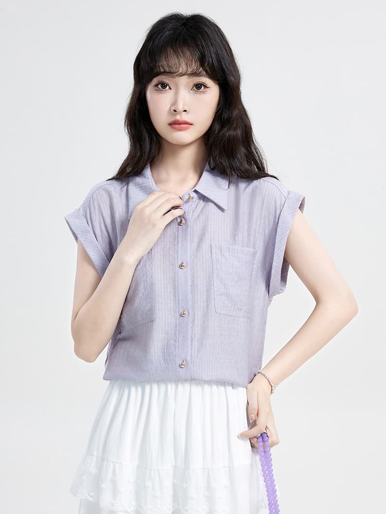 실사 2026 년 보라색 품격 출퇴근 민소매 여성 셔츠 여름 프랑스식 부드러운 느긋한 바람 루즈핏 맨위 이미지 2