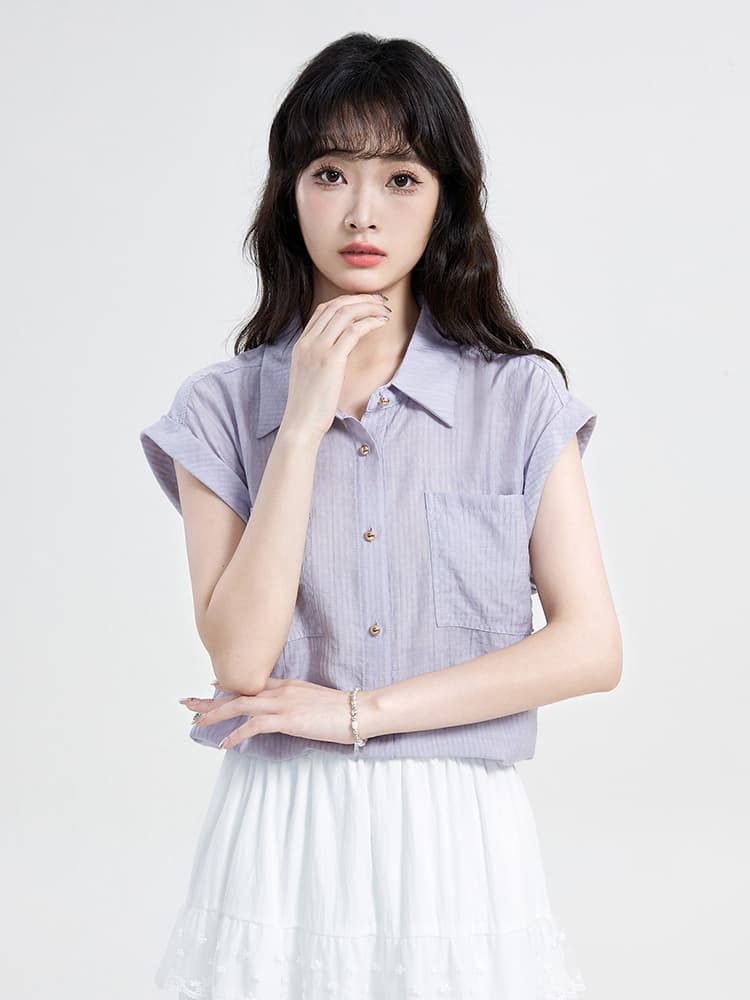 실사 2026 년 보라색 품격 출퇴근 민소매 여성 셔츠 여름 프랑스식 부드러운 느긋한 바람 루즈핏 맨위 이미지 4