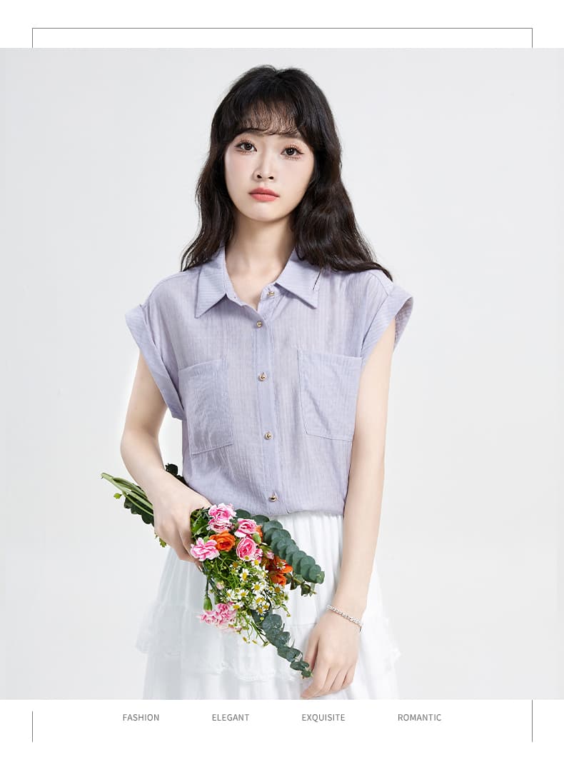 실사 2026 년 보라색 품격 출퇴근 민소매 여성 셔츠 여름 프랑스식 부드러운 느긋한 바람 루즈핏 맨위 상세 이미지 17