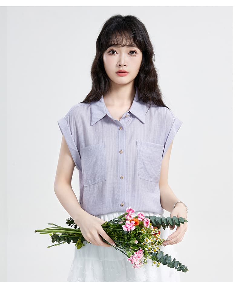 실사 2026 년 보라색 품격 출퇴근 민소매 여성 셔츠 여름 프랑스식 부드러운 느긋한 바람 루즈핏 맨위 상세 이미지 18
