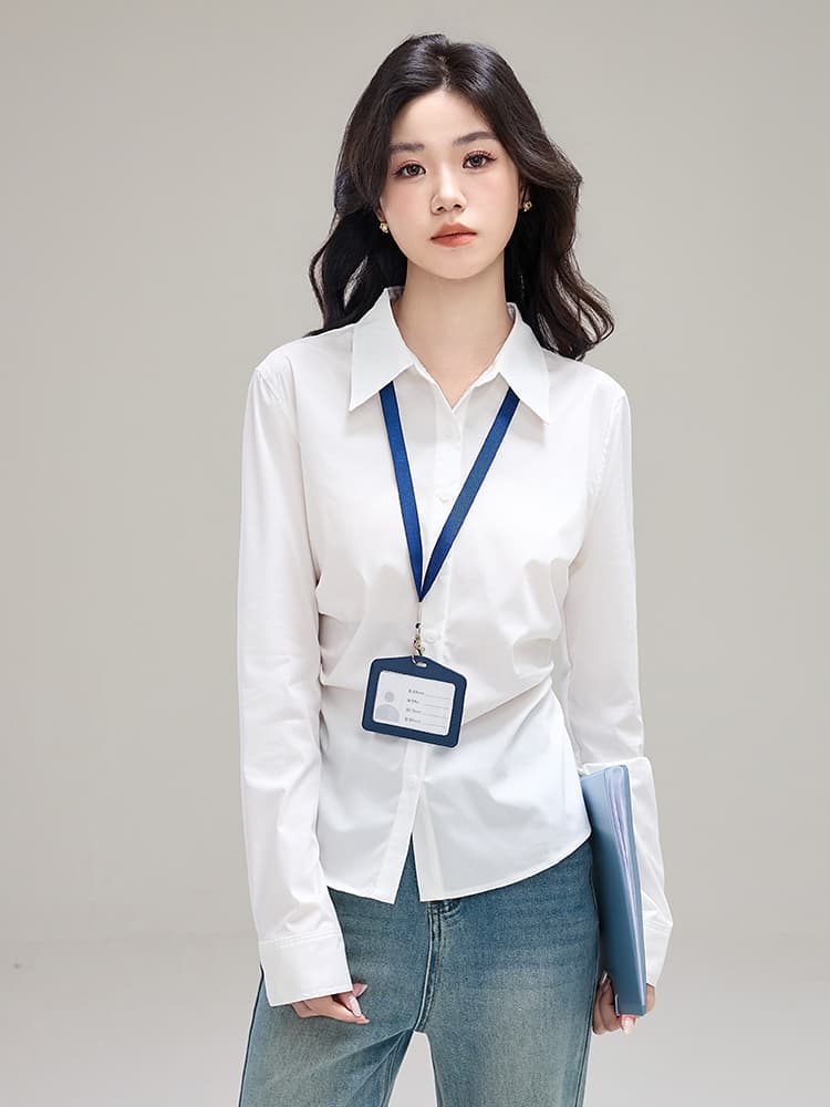 실사 프랑스식 레트로 스타일 긴팔 여성 셔츠 2025 년 가을 새로운 경력 몸매 가꾸기 디자인 센스 작은 대중 맨위 이미지 4