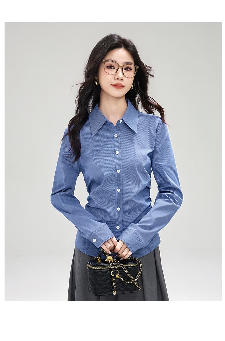 실사 프랑스식 레트로 스타일 긴팔 여성 셔츠 2025 년 가을 새로운 경력 몸매 가꾸기 디자인 센스 작은 대중 맨위 상세 이미지 23