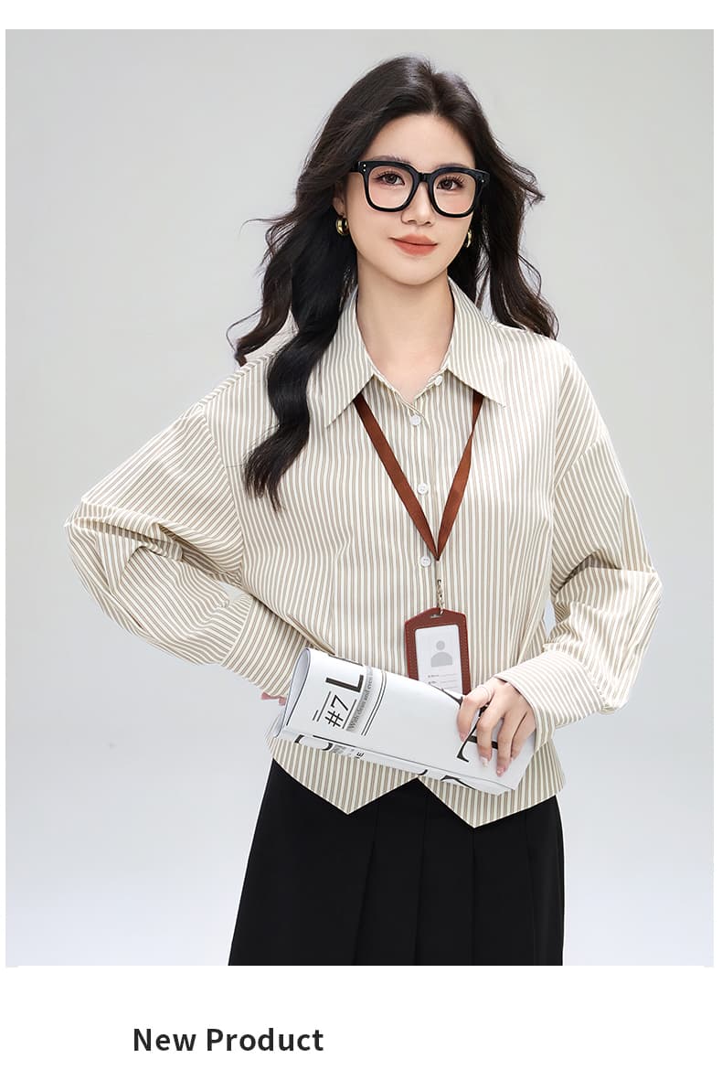 실사 프랑스식 스트라이프 셔츠 여성 허리 수축 2026 봄 가을 경력 출퇴근 셔츠 트임 디자인 센스 맨위 상세 이미지 1