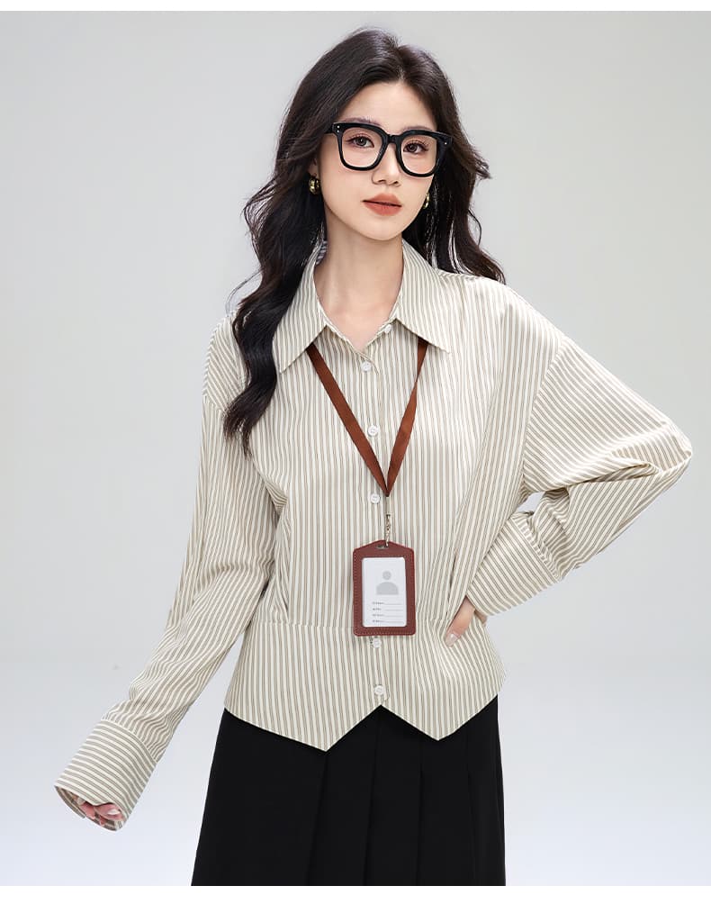 실사 프랑스식 스트라이프 셔츠 여성 허리 수축 2026 봄 가을 경력 출퇴근 셔츠 트임 디자인 센스 맨위 상세 이미지 17