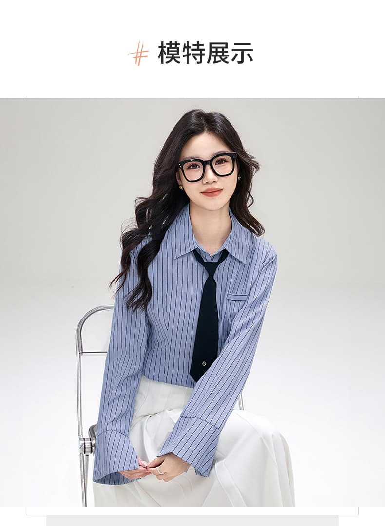 실사 2026 새로운 봄 가을 여성 의류 파란색 긴팔 느긋한 바람 맨위 품격 셔츠 여성 상세 이미지 13