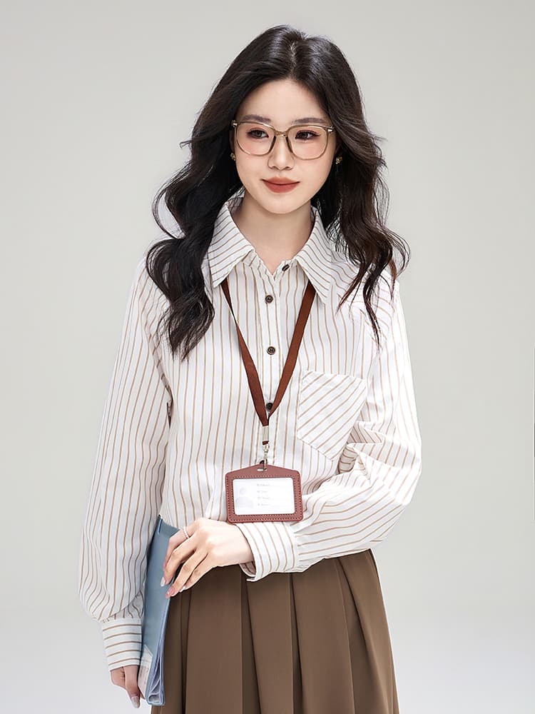 실사 2026 스트라이프 긴팔 여성 셔츠 가을 새로운 루즈핏 인사이드 가져 가라. 슈퍼 잘 생긴 캐주얼 맨위 이미지 4