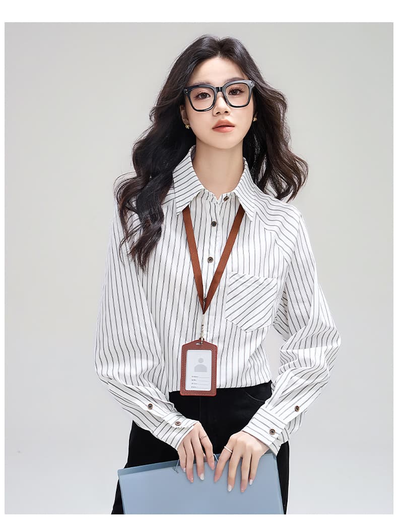 실사 2026 스트라이프 긴팔 여성 셔츠 가을 새로운 루즈핏 인사이드 가져 가라. 슈퍼 잘 생긴 캐주얼 맨위 상세 이미지 16