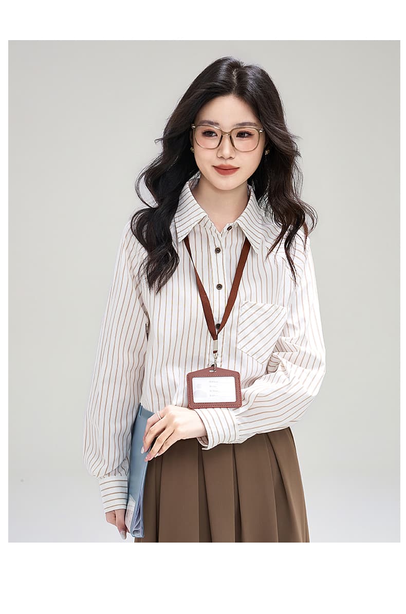 실사 2026 스트라이프 긴팔 여성 셔츠 가을 새로운 루즈핏 인사이드 가져 가라. 슈퍼 잘 생긴 캐주얼 맨위 상세 이미지 23