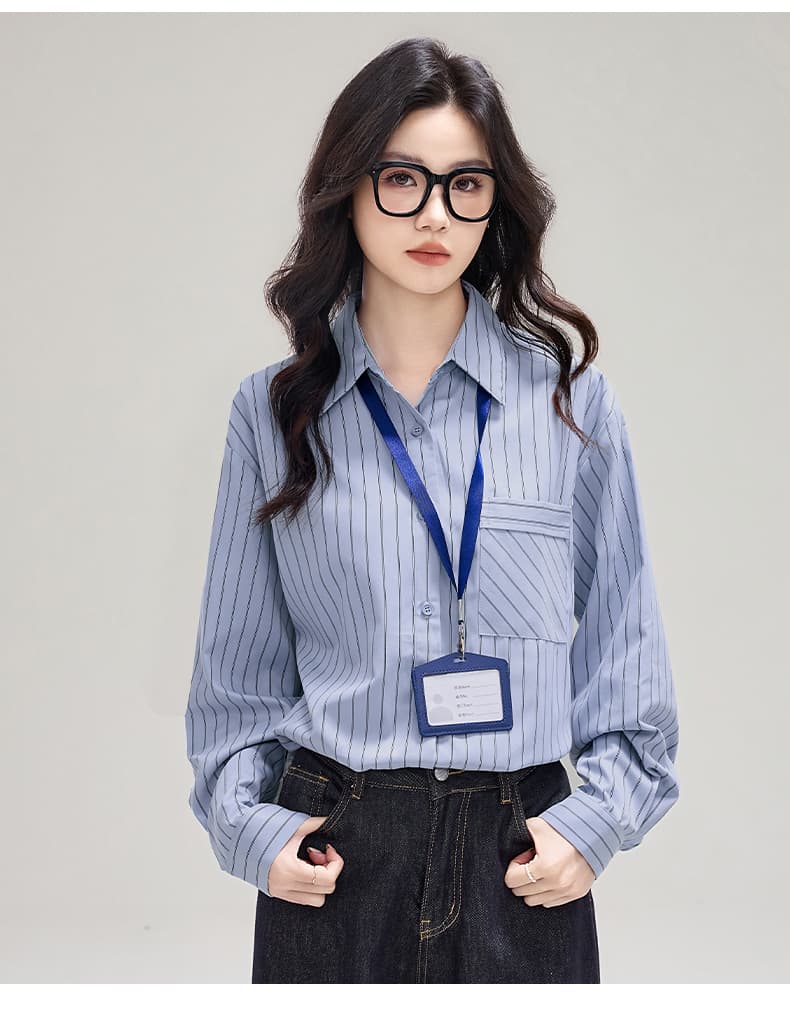 실사 플러시 센스 스트라이프 막대기 가방 셔츠 봄 새로운 디자인 센스 루즈핏 캐주얼 긴팔 셔츠 상세 이미지 17