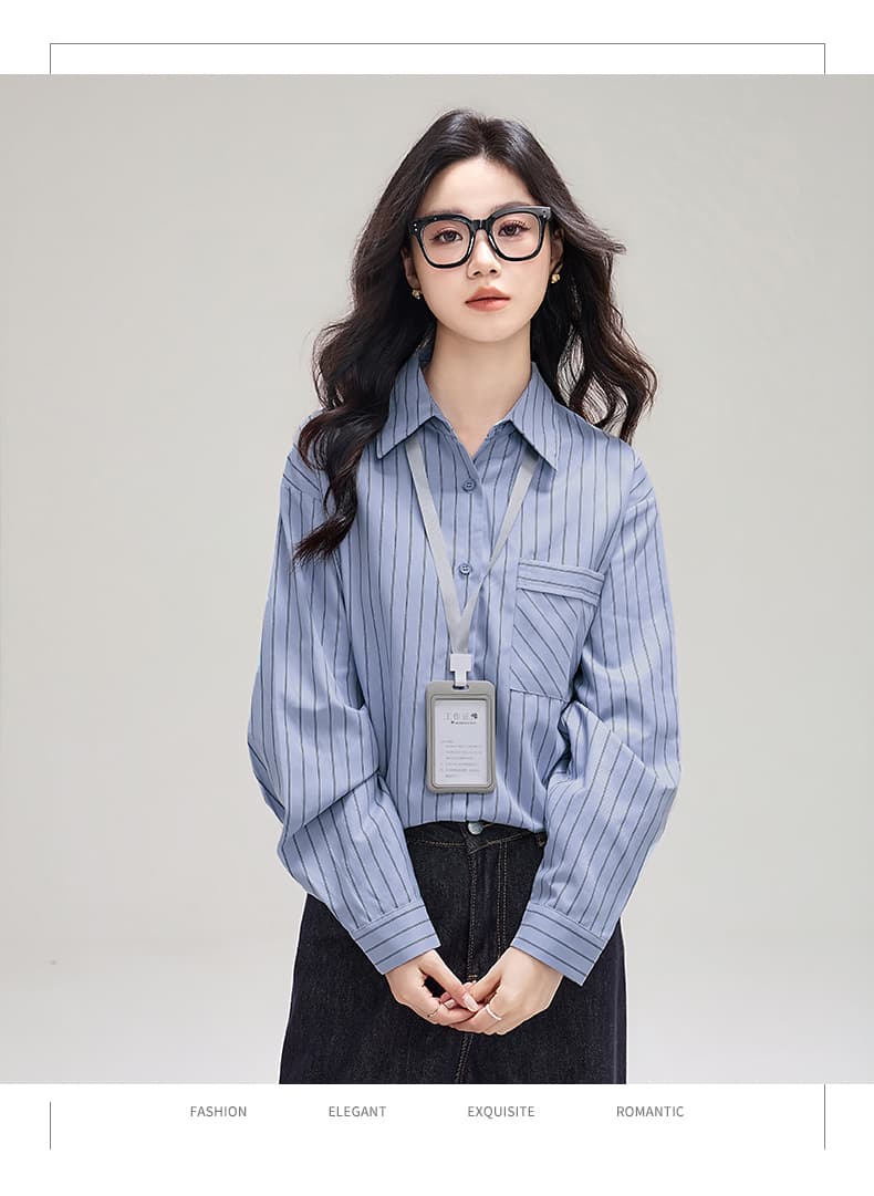 실사 플러시 센스 스트라이프 막대기 가방 셔츠 봄 새로운 디자인 센스 루즈핏 캐주얼 긴팔 셔츠 상세 이미지 18