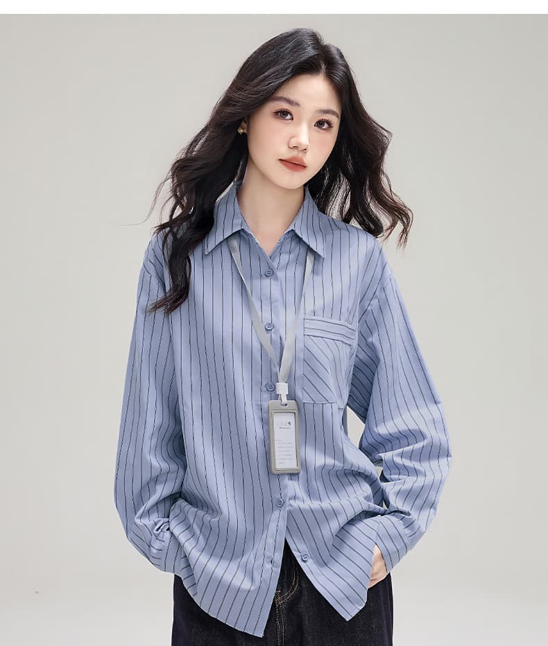 실사 플러시 센스 스트라이프 막대기 가방 셔츠 봄 새로운 디자인 센스 루즈핏 캐주얼 긴팔 셔츠 상세 이미지 19