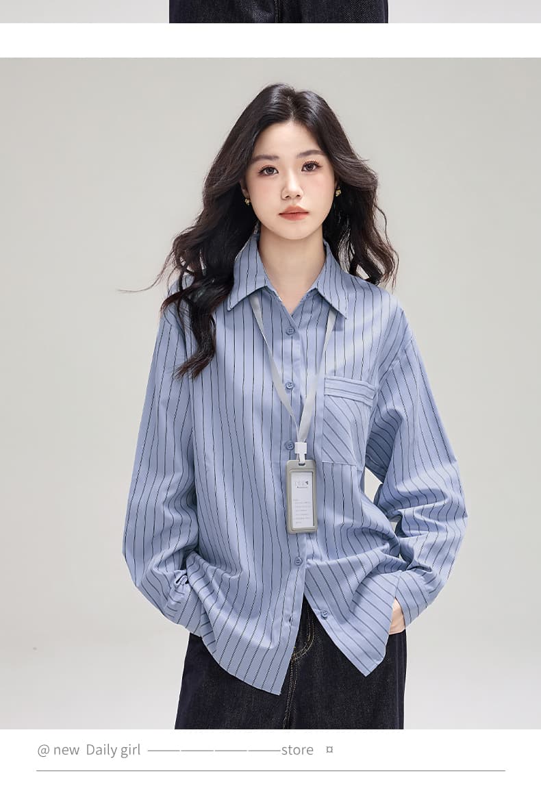 실사 플러시 센스 스트라이프 막대기 가방 셔츠 봄 새로운 디자인 센스 루즈핏 캐주얼 긴팔 셔츠 상세 이미지 20