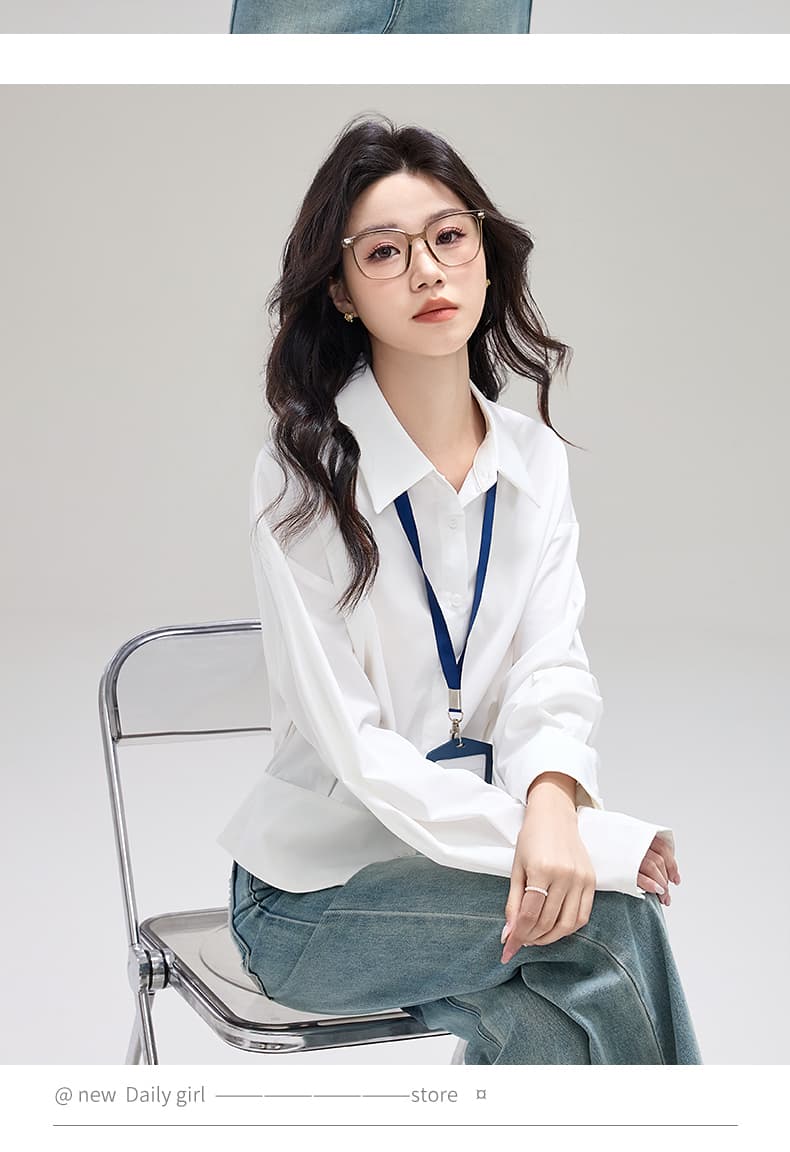 실사 achu 훌륭함 자르기 화이트 허리 수축 여성 셔츠 경력 출퇴근 착용 가져 가라. 셔츠 트임 디자인 센스 맨위 상세 이미지 20