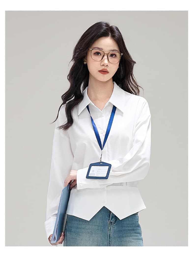 실사 achu 훌륭함 자르기 화이트 허리 수축 여성 셔츠 경력 출퇴근 착용 가져 가라. 셔츠 트임 디자인 센스 맨위 상세 이미지 21