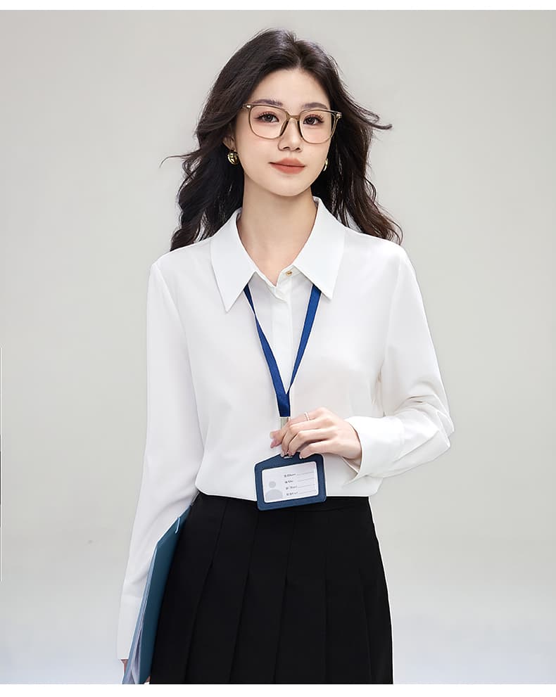 실사 새로운 고급 레트로 새틴 흰 셔츠 여성 디자인 센스 긴팔 맨위 경력 품격 쉬폰 셔츠 상세 이미지 17