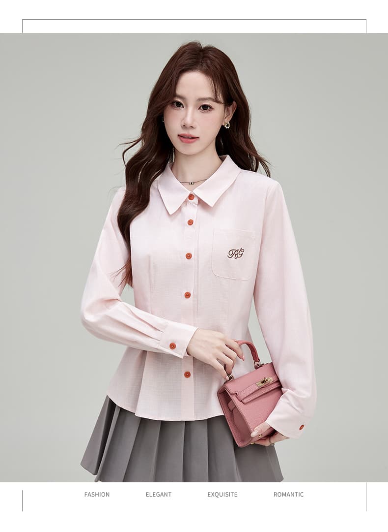 실사 2026 여성 셔츠 가을 슬림해 보이는 허리 수축 품격 여성 의류 신선함 출퇴근 긴팔 맨위 상세 이미지 17