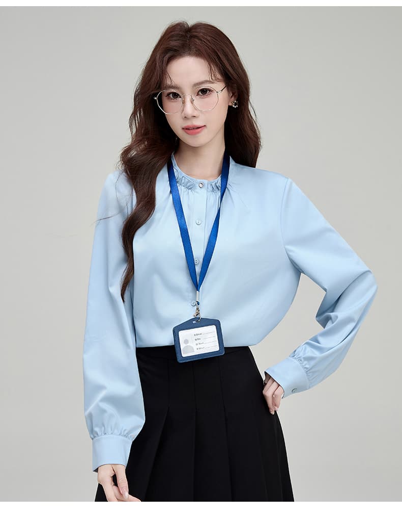 2026 실사 파란색 스탠드 칼라 여성 셔츠 가을 새로운 출퇴근 흰 셔츠 긴팔 상세 이미지 25