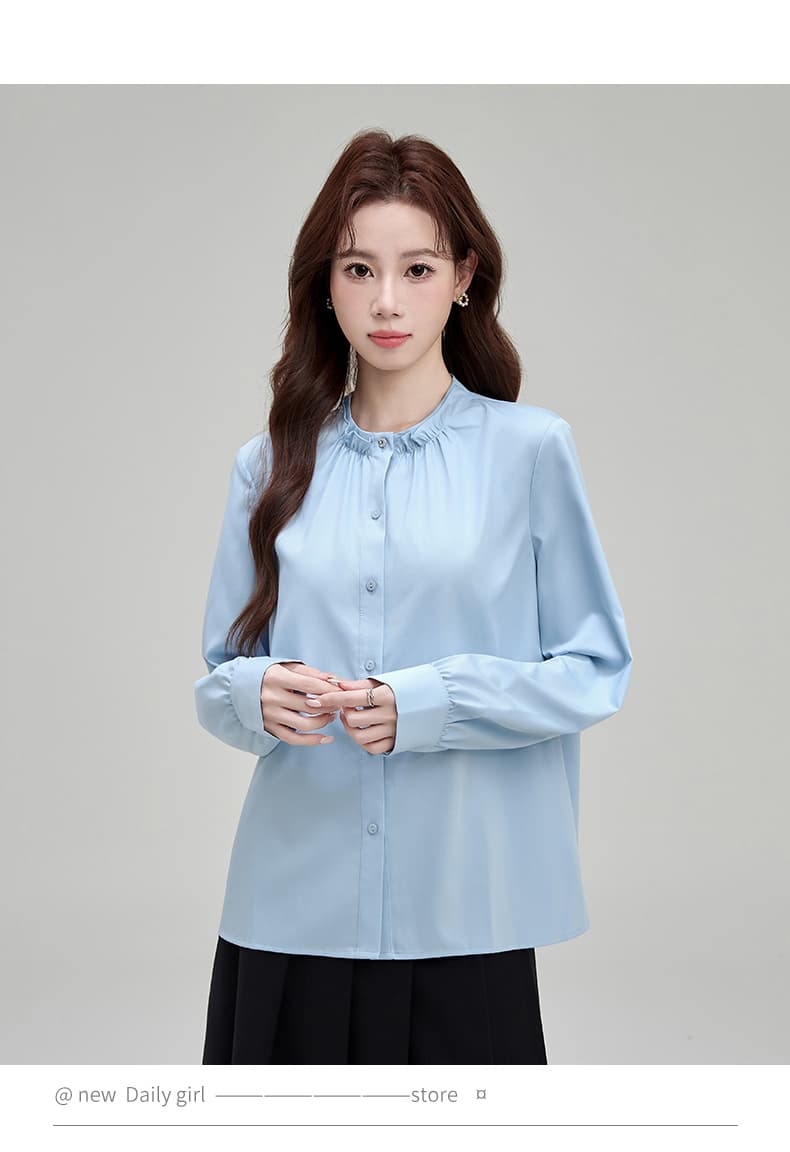 2026 실사 파란색 스탠드 칼라 여성 셔츠 가을 새로운 출퇴근 흰 셔츠 긴팔 상세 이미지 28