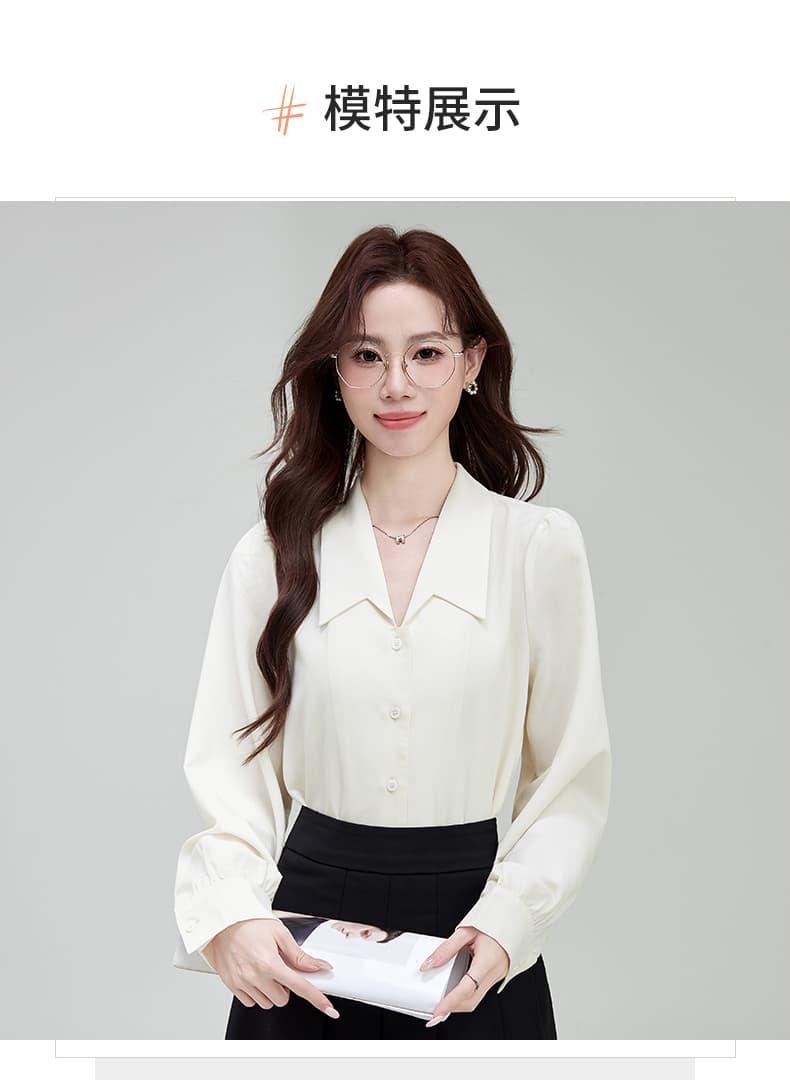 2026 실사 새로운 파란색 긴팔 여성 셔츠 가을 경력 출퇴근 작은 셔츠 프랑스식 맨위 면접 셔츠 상세 이미지 14