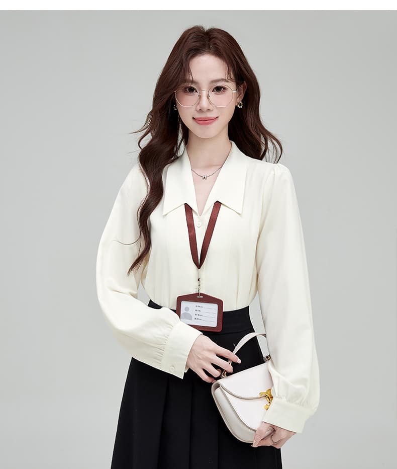 2026 실사 새로운 파란색 긴팔 여성 셔츠 가을 경력 출퇴근 작은 셔츠 프랑스식 맨위 면접 셔츠 상세 이미지 19