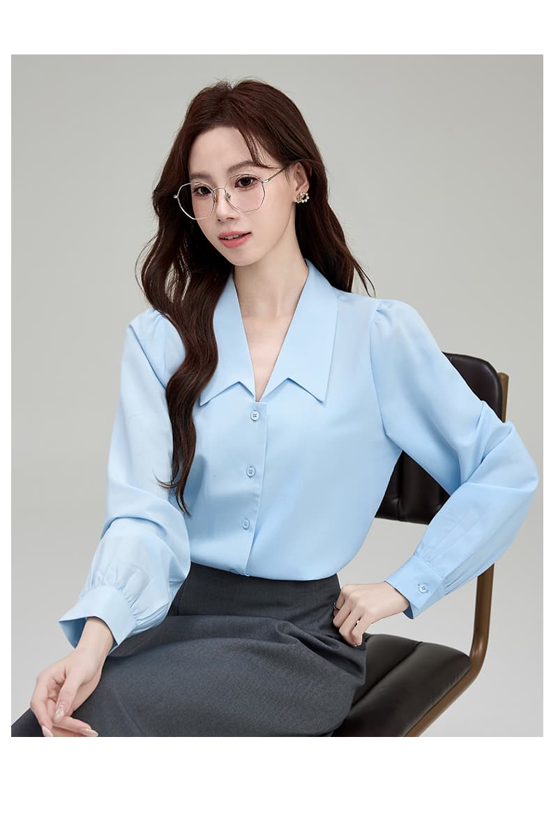 2026 실사 새로운 파란색 긴팔 여성 셔츠 가을 경력 출퇴근 작은 셔츠 프랑스식 맨위 면접 셔츠 상세 이미지 22