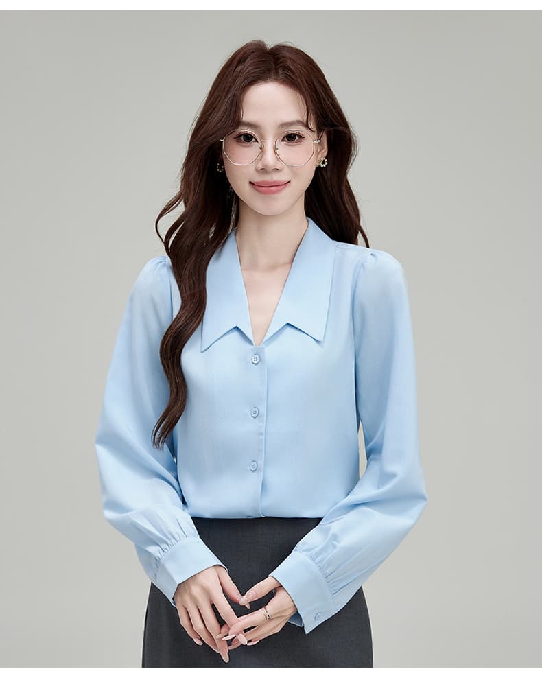 2026 실사 새로운 파란색 긴팔 여성 셔츠 가을 경력 출퇴근 작은 셔츠 프랑스식 맨위 면접 셔츠 상세 이미지 24