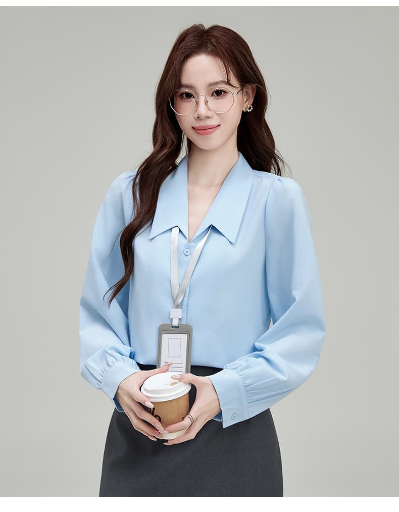 2026 실사 새로운 파란색 긴팔 여성 셔츠 가을 경력 출퇴근 작은 셔츠 프랑스식 맨위 면접 셔츠 상세 이미지 25