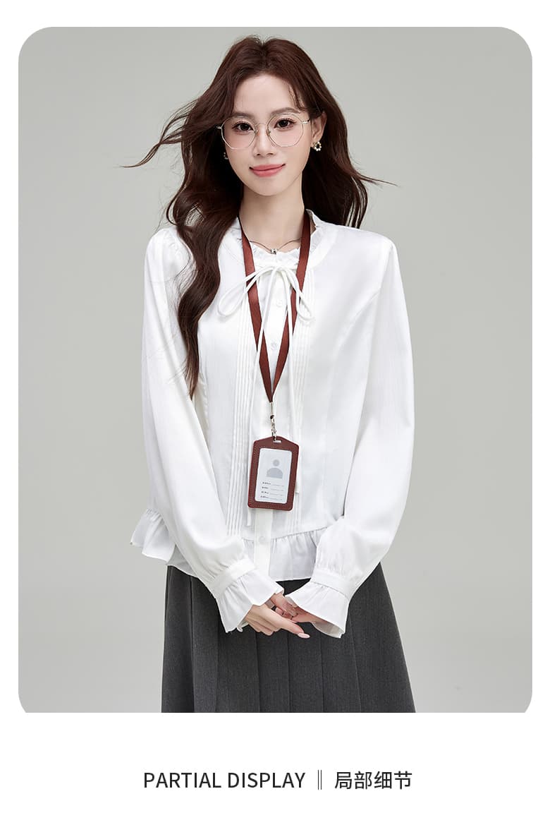 실사 지방 mm 빅 사이즈 어둠 곡물 질감 프릴 디자인 센스 긴팔 화이트 셔츠 슬림해 보이는 맨위 상세 이미지 3