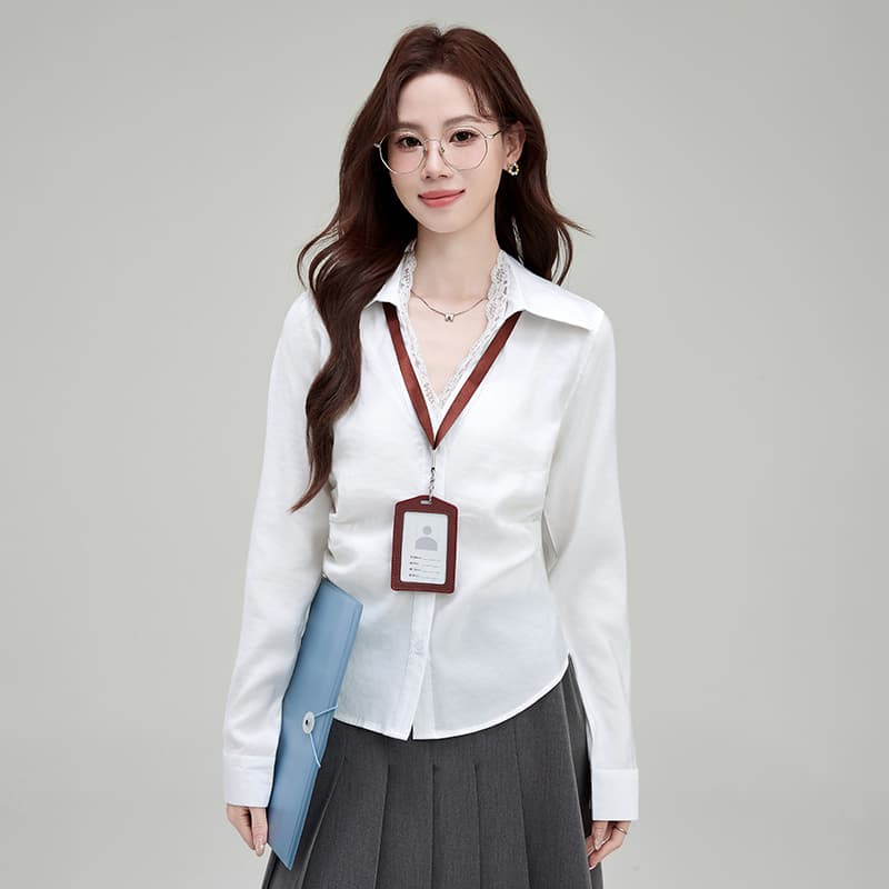 실사 정가 순수한 욕망 허리 수축 흰 셔츠 여성 긴 소매 몸매 가꾸기 섹시함 타이트 셔츠 ol 유니폼 경력 작업복 이미지 4