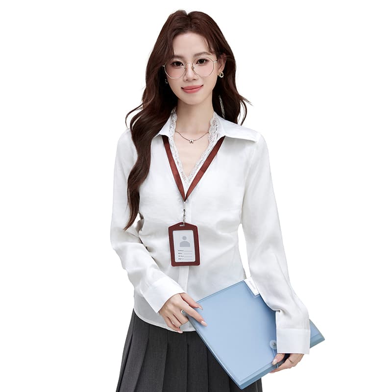 실사 정가 순수한 욕망 허리 수축 흰 셔츠 여성 긴 소매 몸매 가꾸기 섹시함 타이트 셔츠 ol 유니폼 경력 작업복 이미지 5