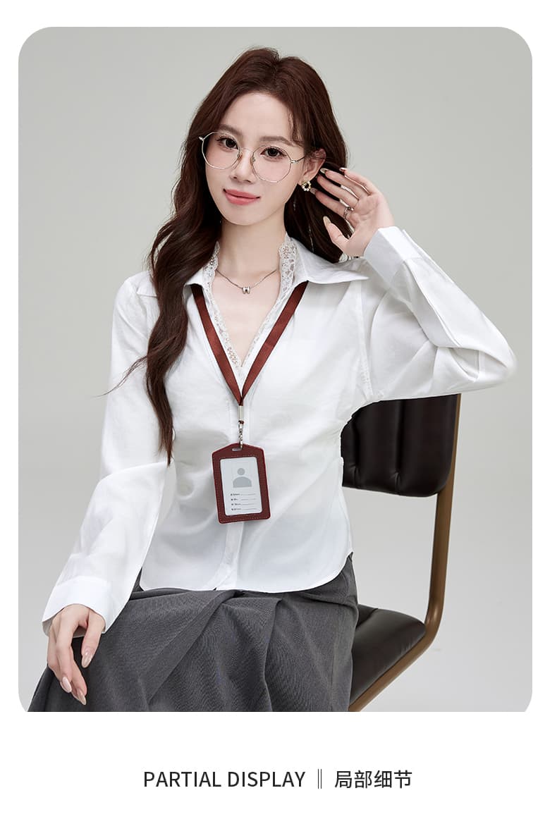 실사 정가 순수한 욕망 허리 수축 흰 셔츠 여성 긴 소매 몸매 가꾸기 섹시함 타이트 셔츠 ol 유니폼 경력 작업복 상세 이미지 3