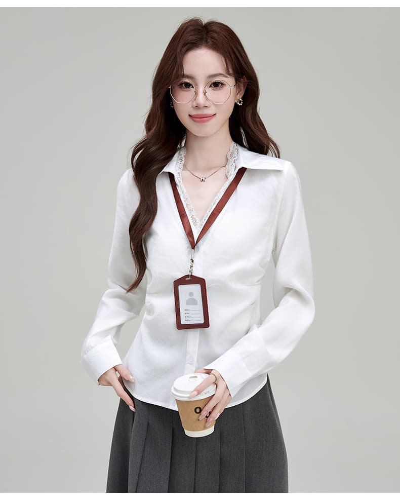 실사 정가 순수한 욕망 허리 수축 흰 셔츠 여성 긴 소매 몸매 가꾸기 섹시함 타이트 셔츠 ol 유니폼 경력 작업복 상세 이미지 15