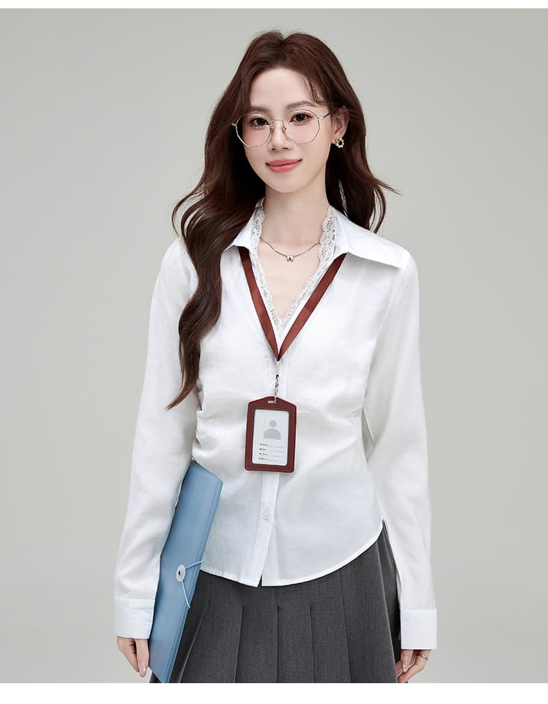 실사 정가 순수한 욕망 허리 수축 흰 셔츠 여성 긴 소매 몸매 가꾸기 섹시함 타이트 셔츠 ol 유니폼 경력 작업복 상세 이미지 16