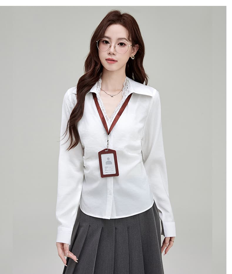 실사 정가 순수한 욕망 허리 수축 흰 셔츠 여성 긴 소매 몸매 가꾸기 섹시함 타이트 셔츠 ol 유니폼 경력 작업복 상세 이미지 18