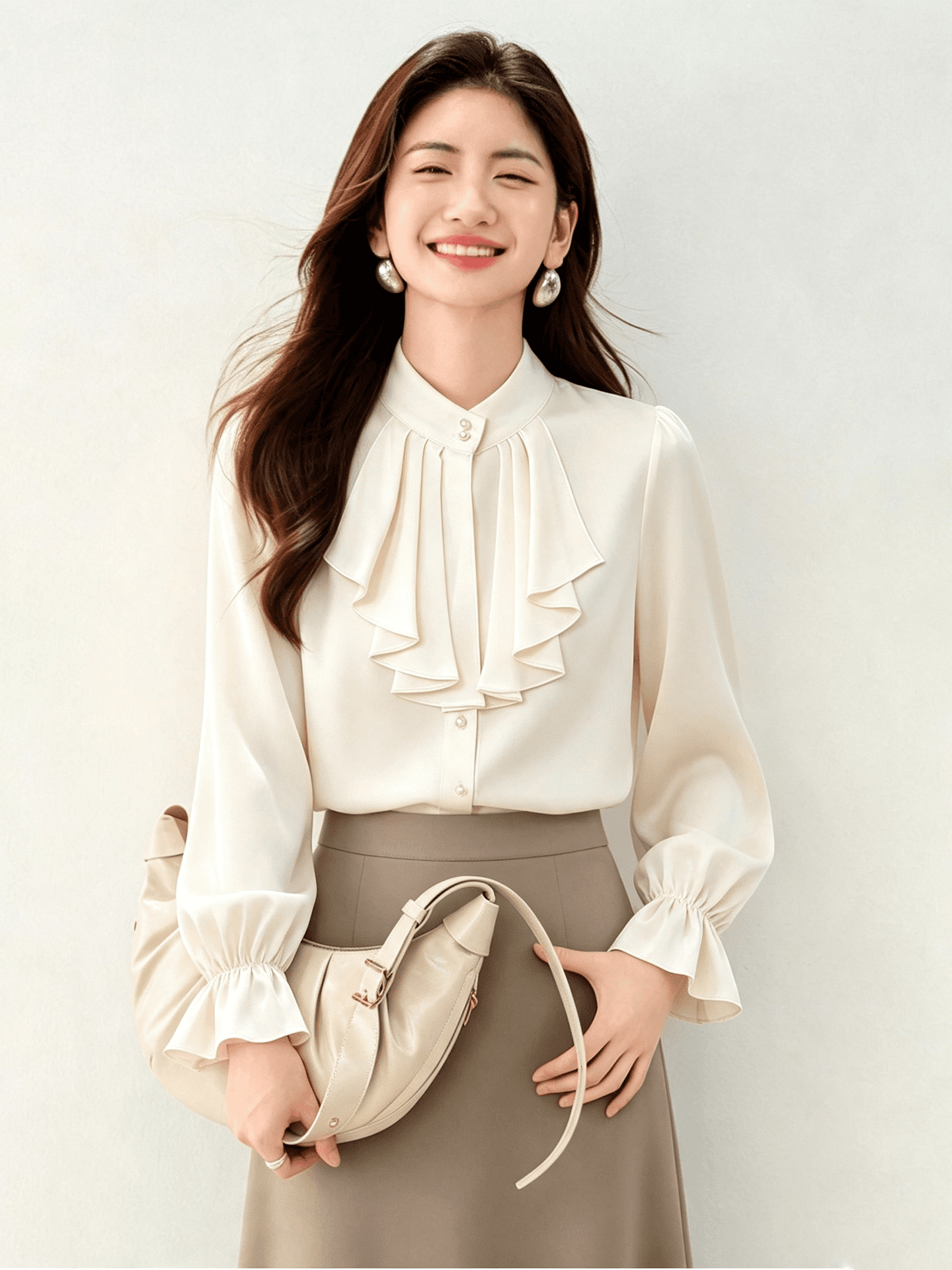 실사 품격 출퇴근 리본 칼라 쉬폰 셔츠 2026 새로운 여성 긴 소매 연령 감소 쉬폰 블라우스 맨위