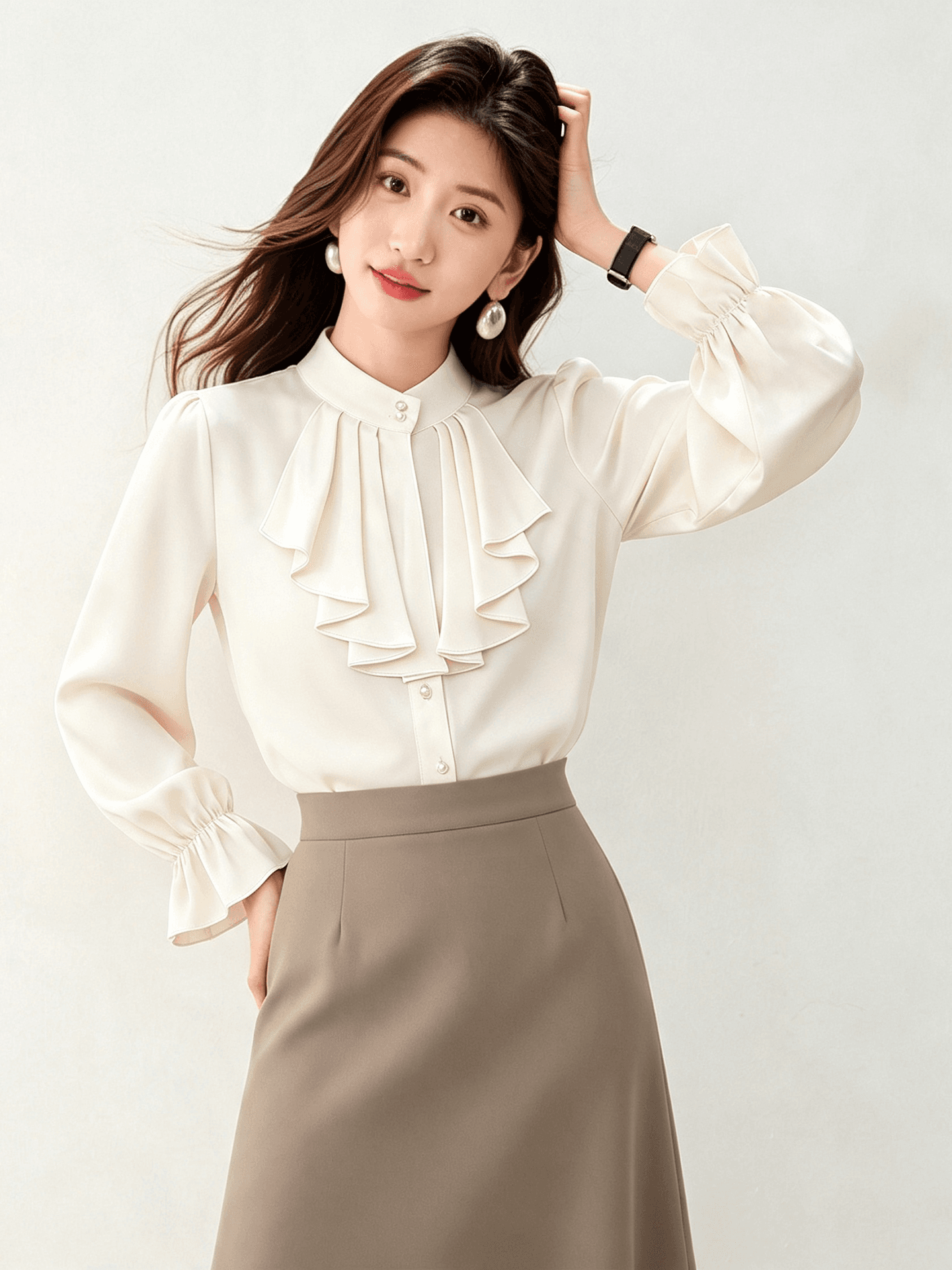 실사 품격 출퇴근 리본 칼라 쉬폰 셔츠 2026 새로운 여성 긴 소매 연령 감소 쉬폰 블라우스 맨위 이미지 3