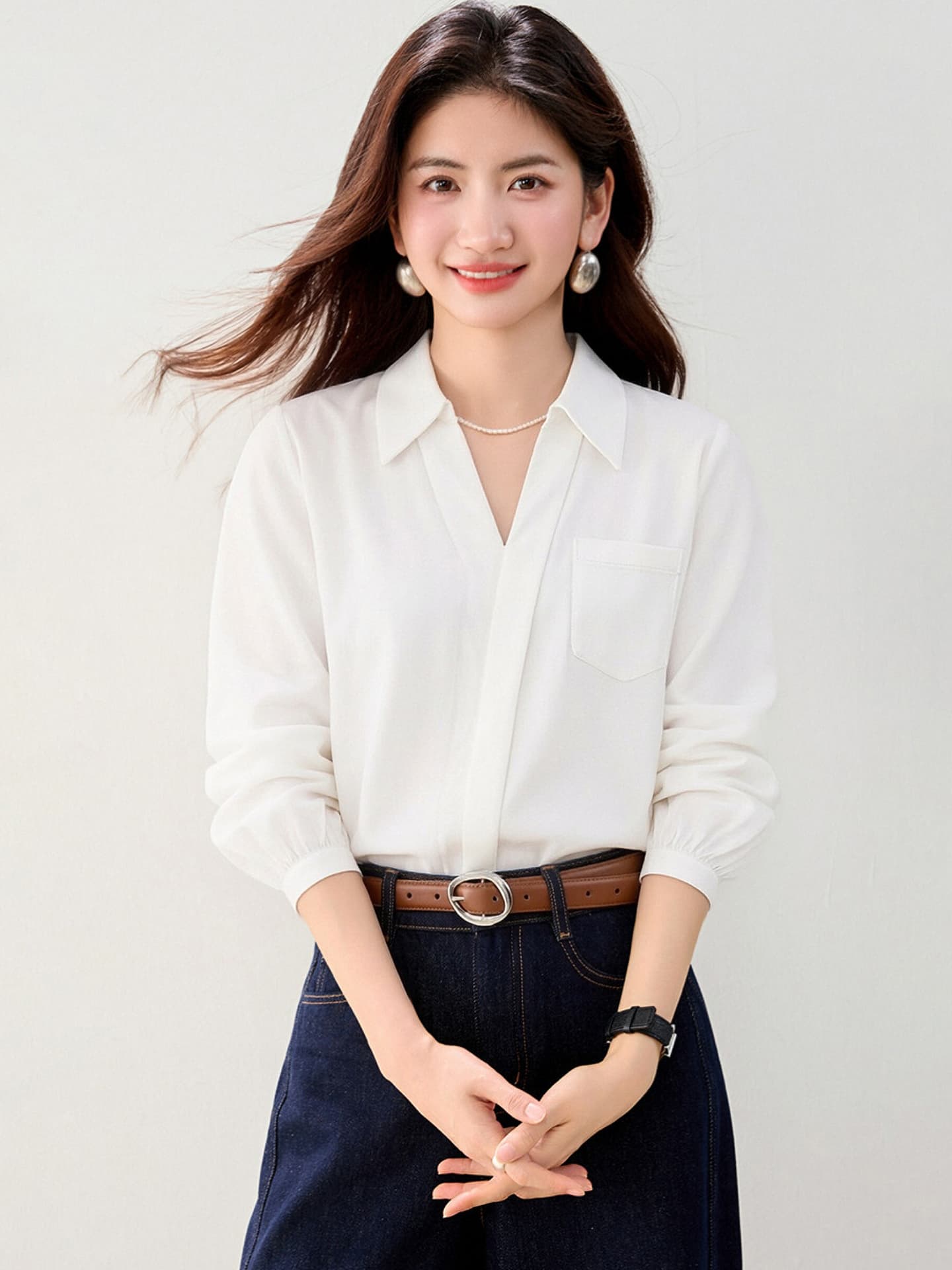 2026 실사 화이트 여성 셔츠 이른 가을 새로운 프랑스식 미니멀리즘 디자인 센스 긴팔 품격 연령 감소 맨위 이미지 3