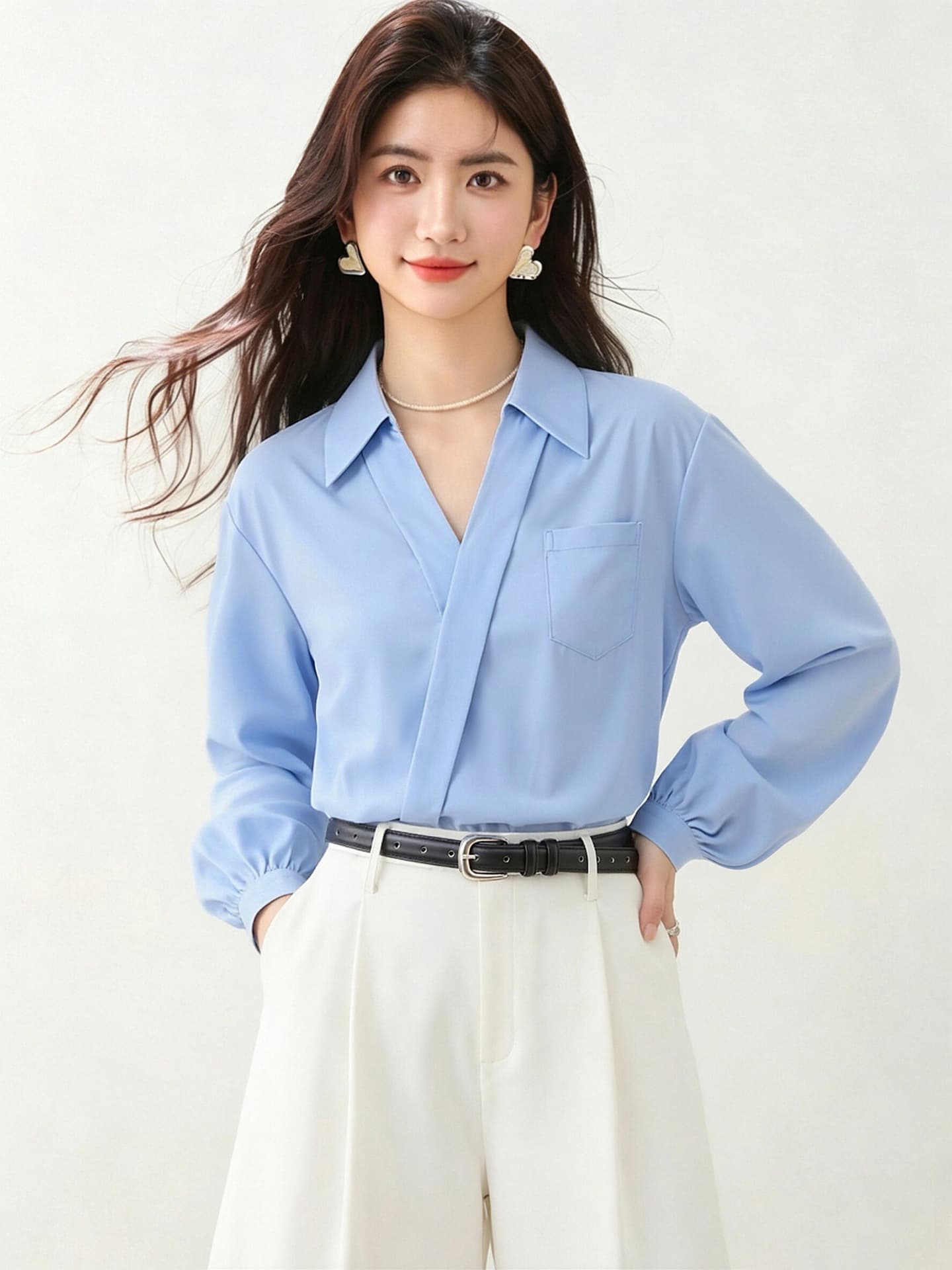 2026 실사 화이트 여성 셔츠 이른 가을 새로운 프랑스식 미니멀리즘 디자인 센스 긴팔 품격 연령 감소 맨위 이미지 2